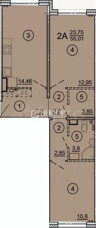 2-к. квартира, 55 м, 10/17 эт. - Фото 0