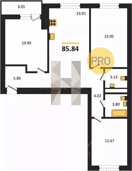 3-к кв. Калининградская область, Калининград Коммунистическая ул., 26 ... - Фото 2