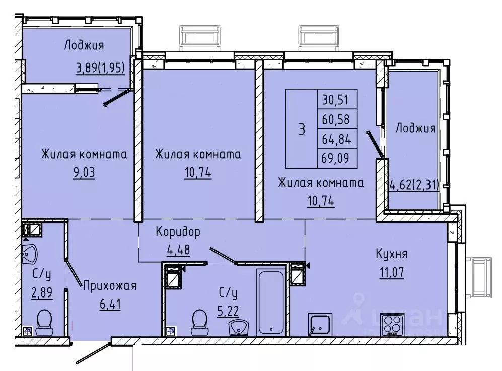 3-к кв. Ростовская область, Ростов-на-Дону ул. Текучева, 370/3 (64.76 ... - Фото 0
