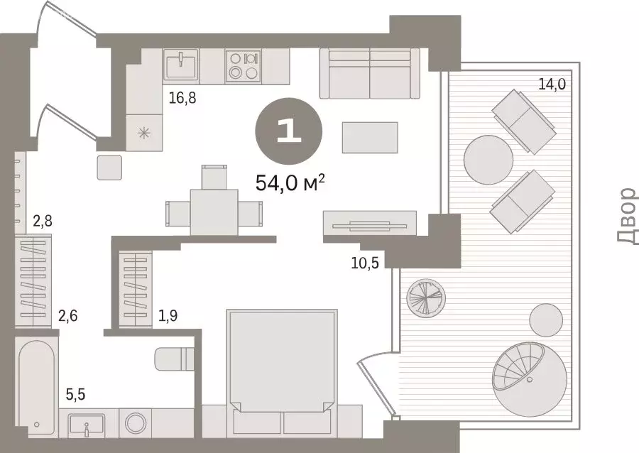 1-комнатная квартира: Новосибирск, улица Аэропорт, 88 (53.99 м) - Фото 1