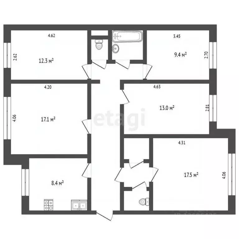 5-к кв. Москва Затонная ул., 2 (101.4 м) - Фото 2