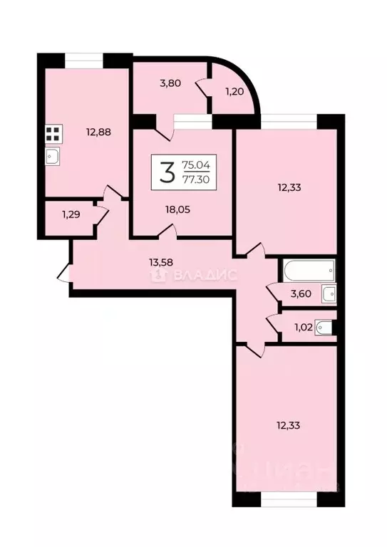 3-к кв. Московская область, Балашиха проезд Мирской, 10 (74.2 м) - Фото 2
