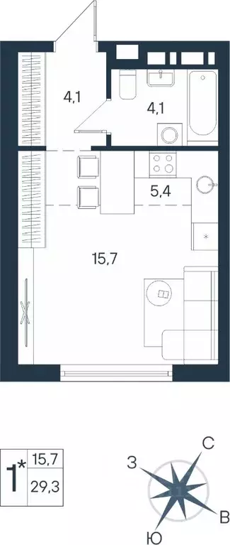 Студия Пермский край, Пермь ул. Космонавта Беляева, 17 (29.3 м) - Фото 1