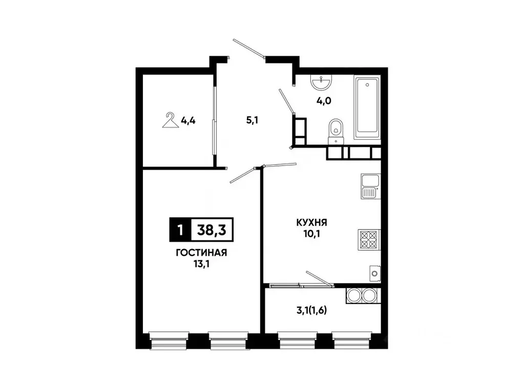 1-к кв. Ставропольский край, Ставрополь ул. Доваторцев, 179В (38.3 м) - Фото 1