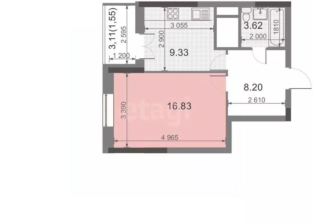 1-к кв. Татарстан, Казань ул. Академика Завойского, 23 (38.7 м) - Фото 2
