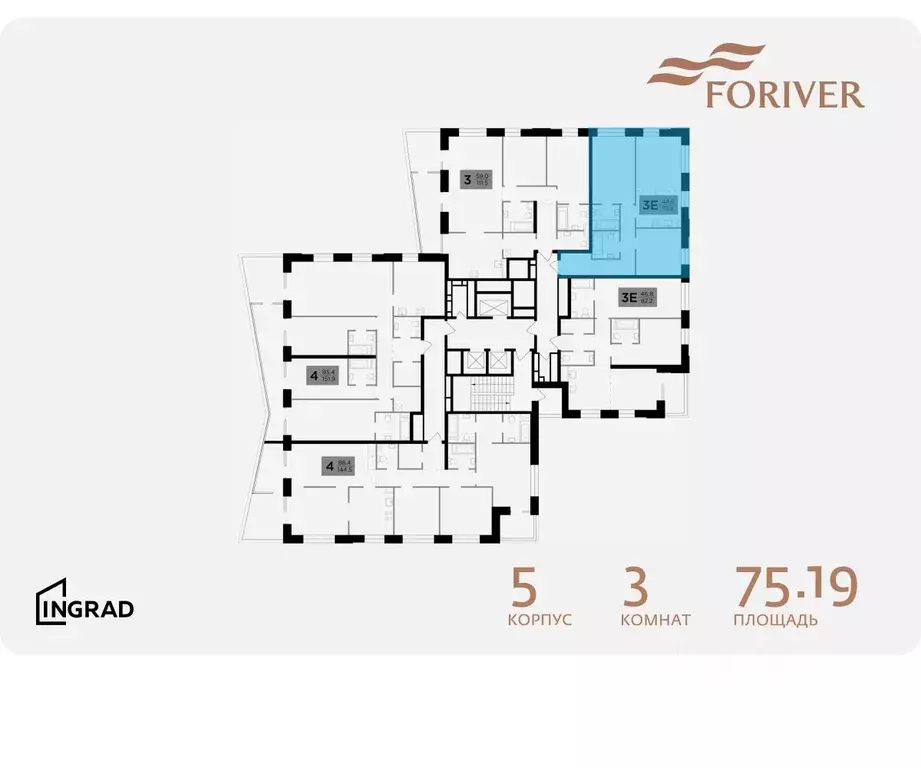 3-к кв. Москва Г мкр, Форивер жилой комплекс, 5 (75.19 м) - Фото 1