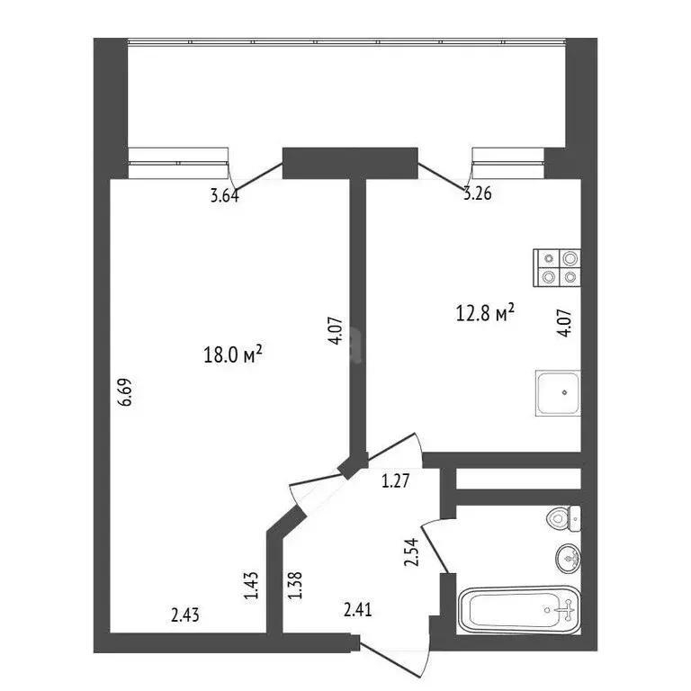 1-комнатная квартира: Тюмень, Заречный проезд, 41 (44.2 м) - Фото 1