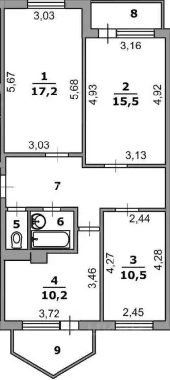 3-к кв. Белгородская область, Белгород ул. Макаренко, 3б (68.9 м) - Фото 2