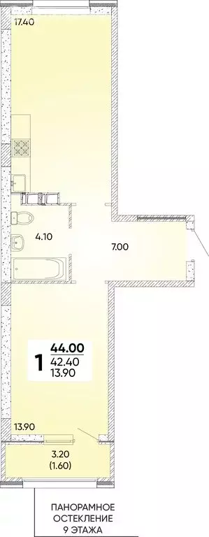 1-комнатная квартира: Краснодар, улица Доблести, 10 (44 м) - Фото 0