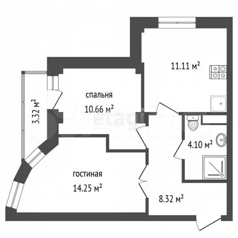 2-к. квартира, 47,7 м, 8/9 эт. - Фото 0