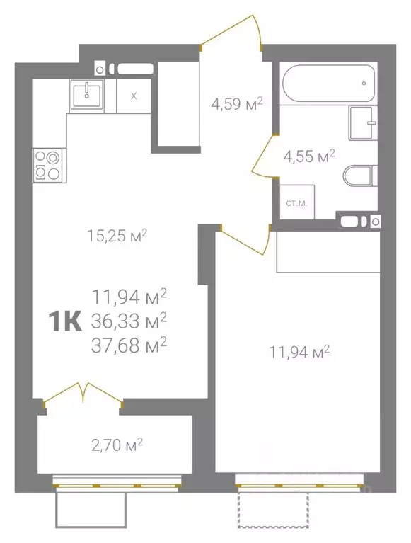 1-к кв. Нижегородская область, Нижний Новгород Ветеринарная ул. (37.68 ... - Фото 2