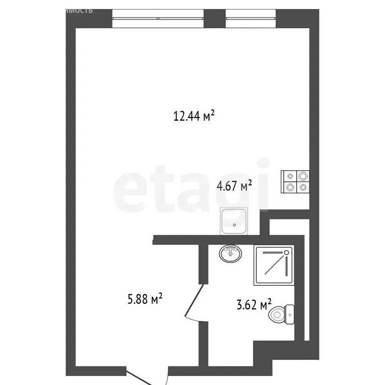 Квартира-студия: Тюмень, улица Юрия Рогачева, 9к2 (26.3 м) - Фото 1