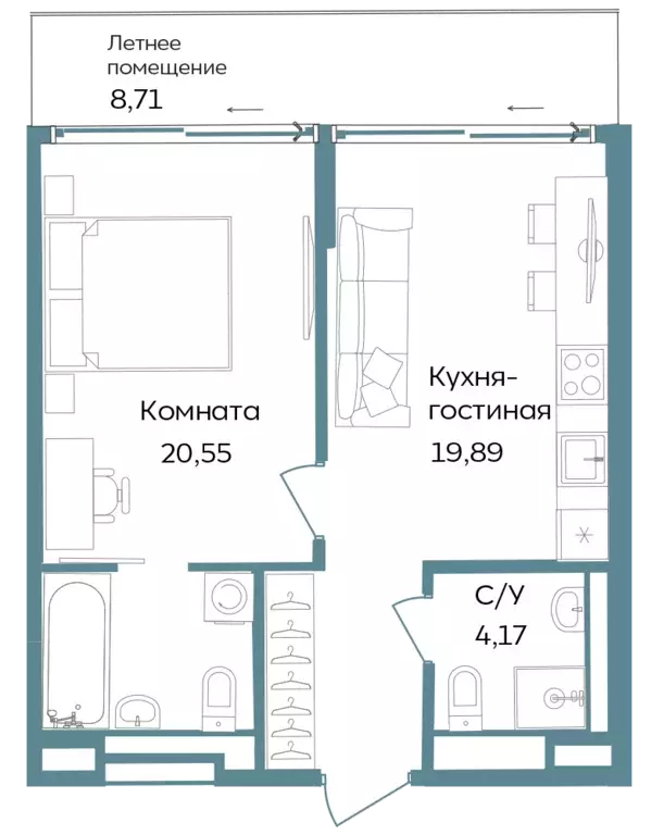 2-к квартира, 53.32 м - Фото 0