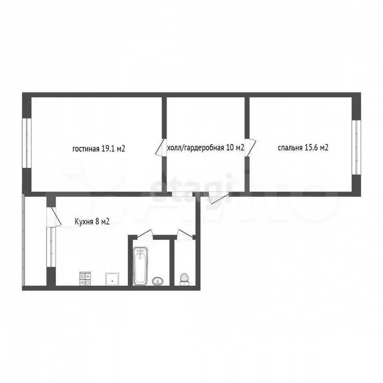 2-к. квартира, 55,5 м, 5/10 эт. - Фото 0