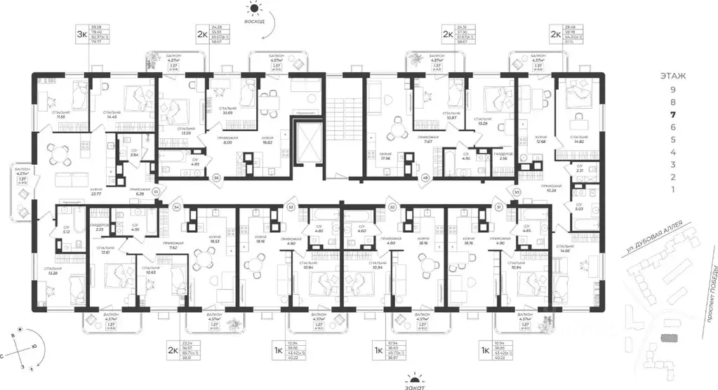 2-к кв. Калининградская область, Калининград ул. Дубовая Аллея (61.15 ... - Фото 1