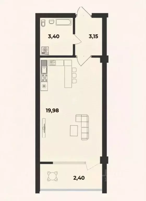 Студия Севастополь ул. Парковая, 15 (29.0 м) - Фото 2