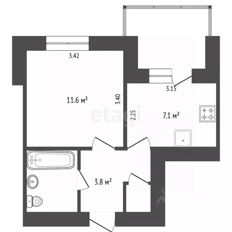 1-к кв. Крым, Симферополь ул. Маршала Василевского (29.8 м) - Фото 1