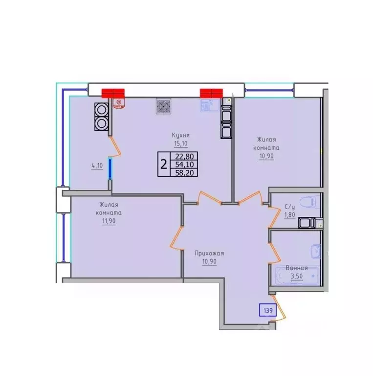 2-к кв. Ставропольский край, Ставрополь ул. 45-я Параллель, 52А (58.2 ... - Фото 1