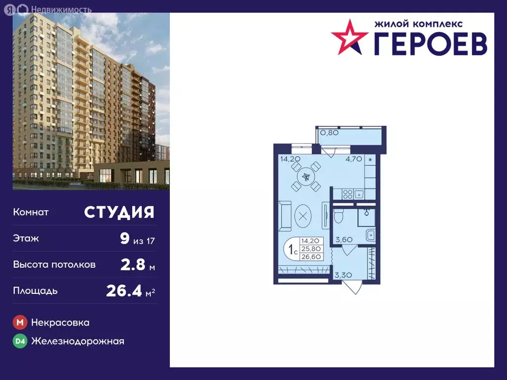 Квартира-студия: Балашиха, микрорайон Железнодорожный, улица ... - Фото 0