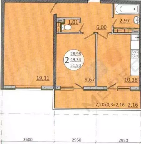 2-к. квартира, 49,5 м, 16/24 эт. - Фото 0
