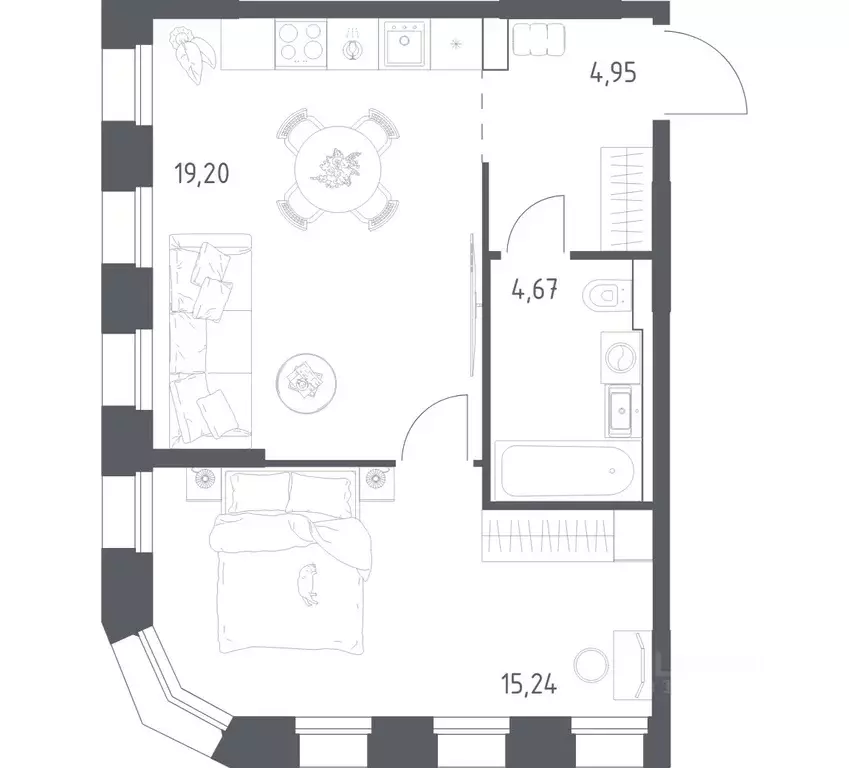 1-к кв. Татарстан, Казань Зилант Премьер жилой комплекс (44.06 м) - Фото 1