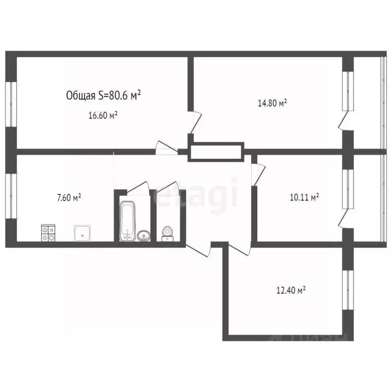 4-к кв. Брянская область, Брянск Уральский пер., 12 (80.6 м) - Фото 1