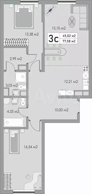 3-к. квартира, 77,6 м, 3/10 эт. - Фото 0