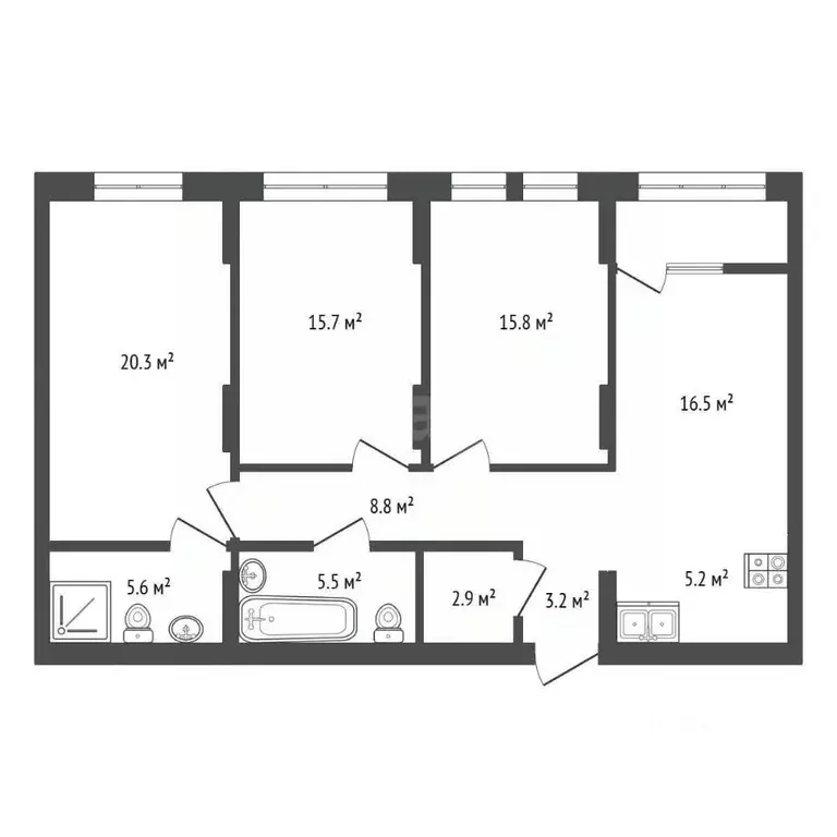 3-к кв. Тюменская область, Тюмень ул. Республики, 205к1 (103.3 м) - Фото 1
