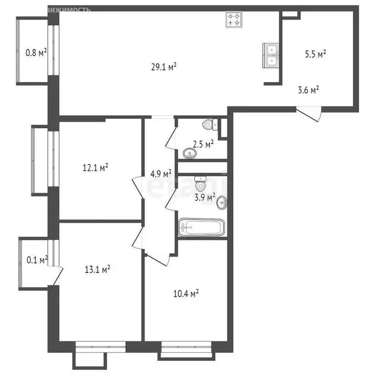3-комнатная квартира: Кудрово, Центральная улица, 8 (86.5 м) - Фото 1