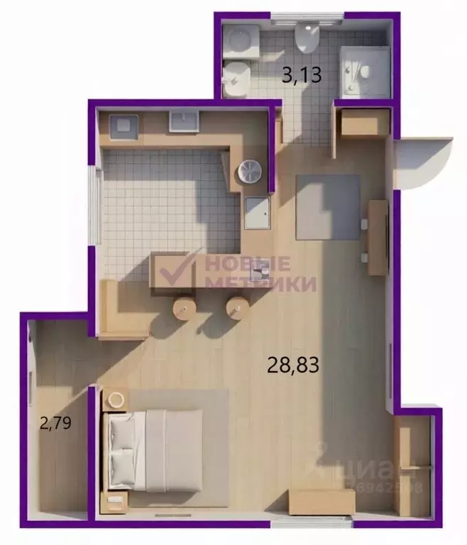 Студия Санкт-Петербург Мебельная ул., 19К2 (32.0 м) - Фото 2