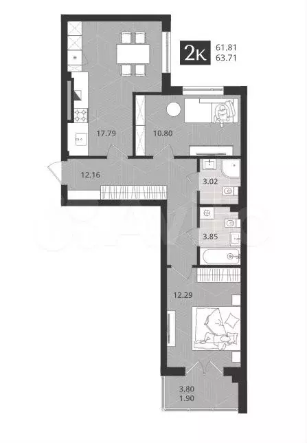 1-к. квартира, 40,4 м, 3/4 эт. - Фото 1