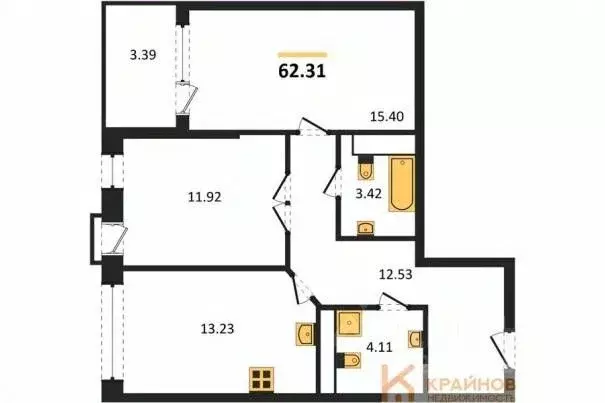 2-к кв. Воронежская область, Воронеж наб. Чуева, 7 (62.31 м) - Фото 0