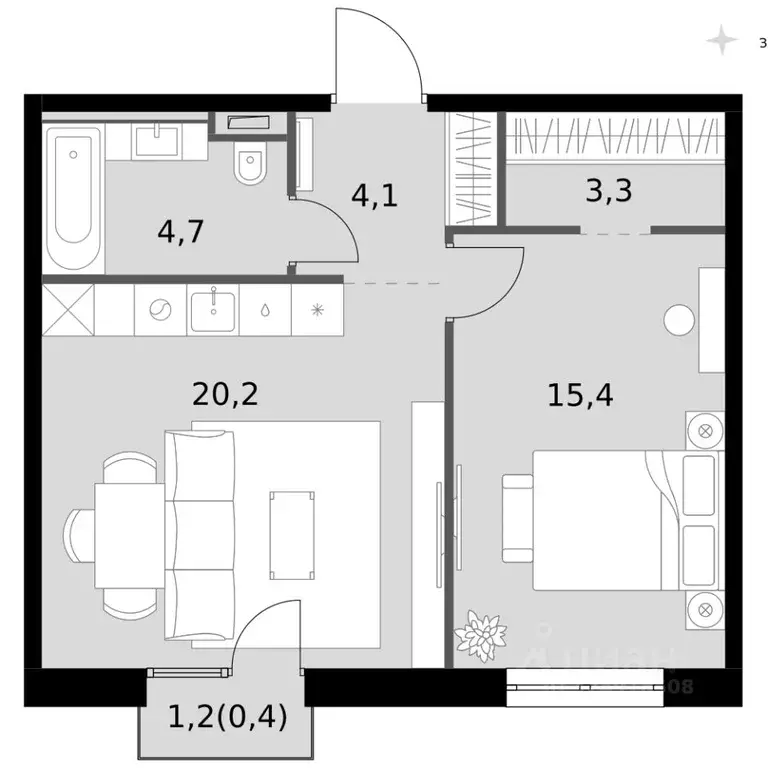 2-к кв. Татарстан, Казань Даурская ул., 2А (48.1 м) - Фото 2