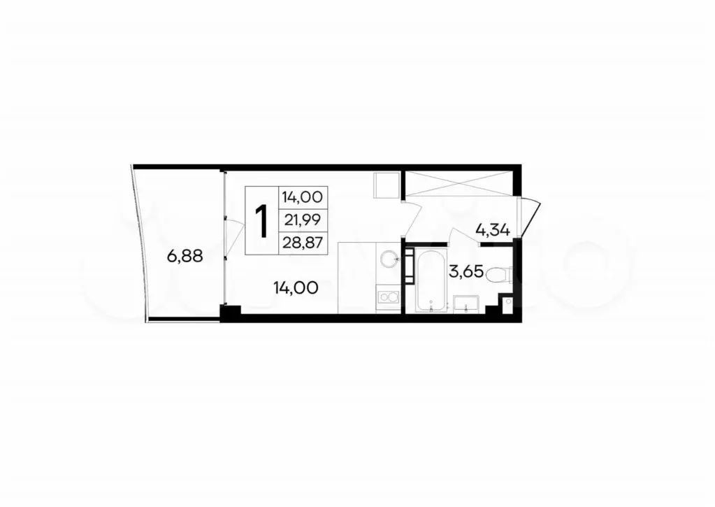 Апартаменты-студия, 28,9 м, 5/8 эт. - Фото 1