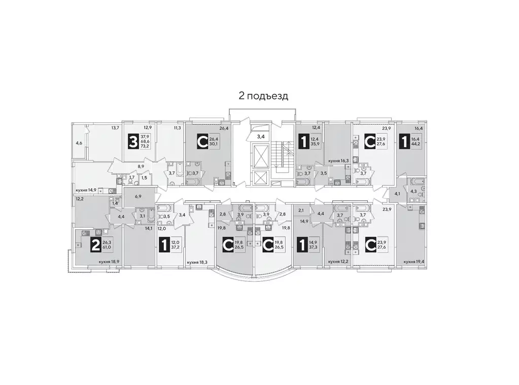 Студия Краснодарский край, Краснодар Самолет-6 жилой комплекс (27.0 м) - Фото 2