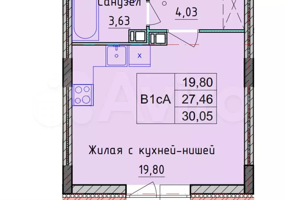 Квартира-студия, 30,1 м, 4/8 эт. - Фото 0