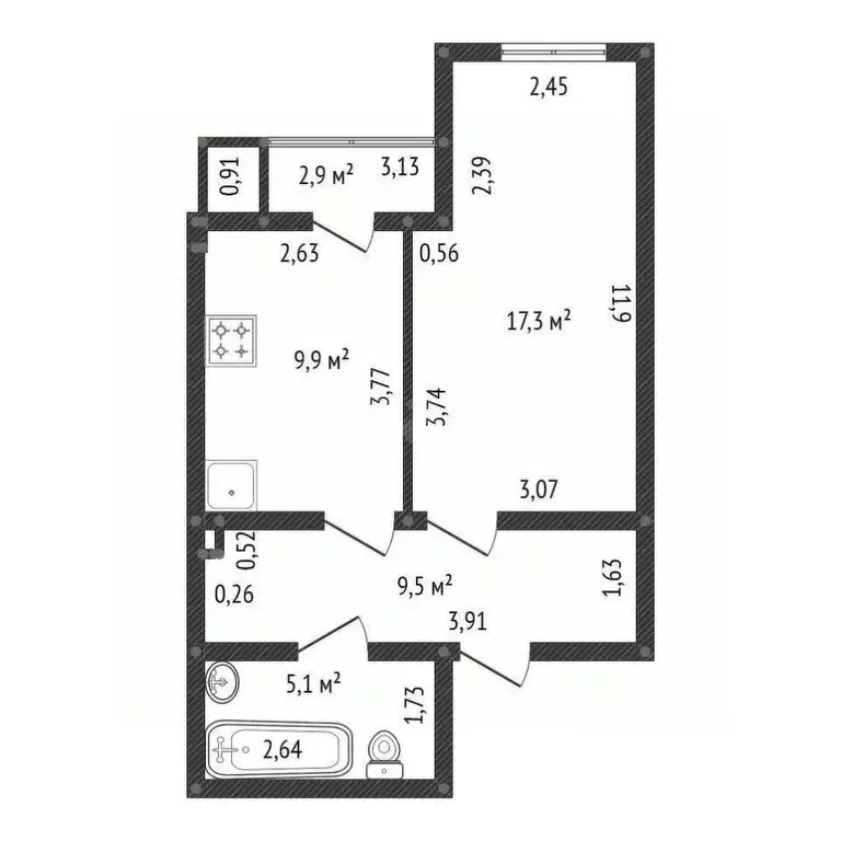 1-к кв. Башкортостан, Уфа ул. Гази Загитова, 7 (41.8 м) - Фото 2