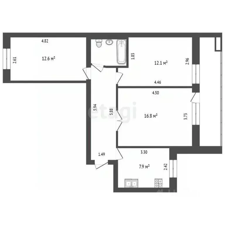 3-к кв. Тюменская область, Тюмень Широтная ул., 148к3 (61.8 м) - Фото 1