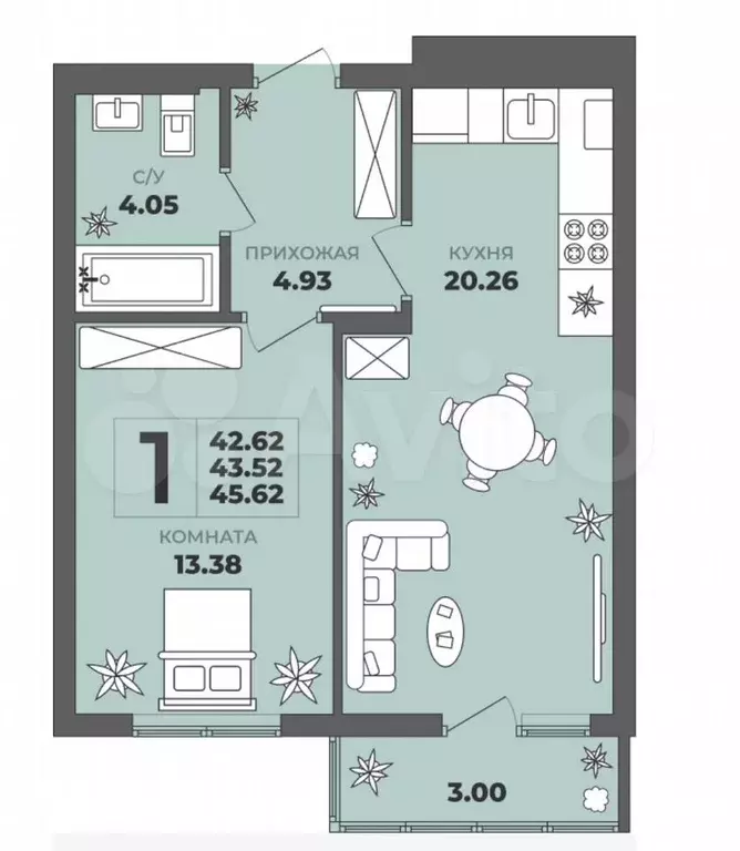 1-к. квартира, 43,5 м, 5/8 эт. - Фото 1