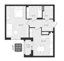 10 и более-к. квартира, 49,8 м, 2/9 эт. - Фото 1
