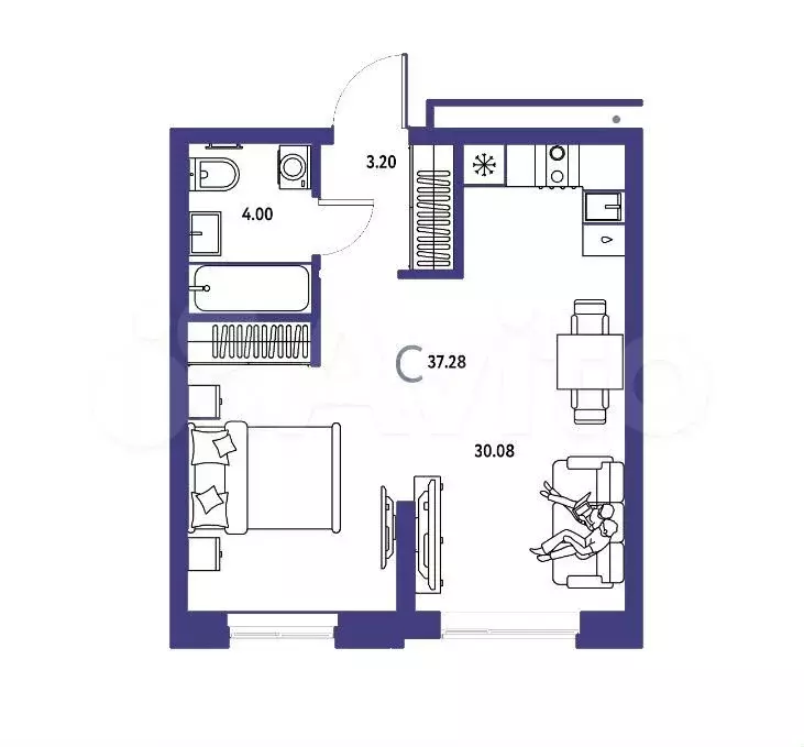 Квартира-студия, 37,3 м, 2/15 эт. - Фото 1