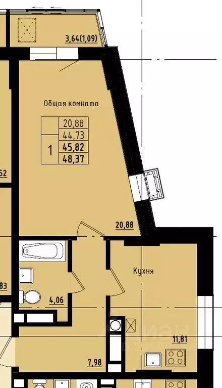 1-к кв. Саха (Якутия), Якутск ул. Софронова, 71 (45.82 м) - Фото 0