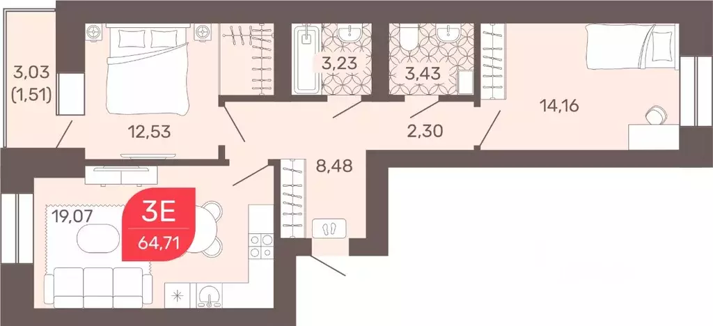 2-к кв. Забайкальский край, Чита Романовский мкр, 32 (64.71 м) - Фото 0