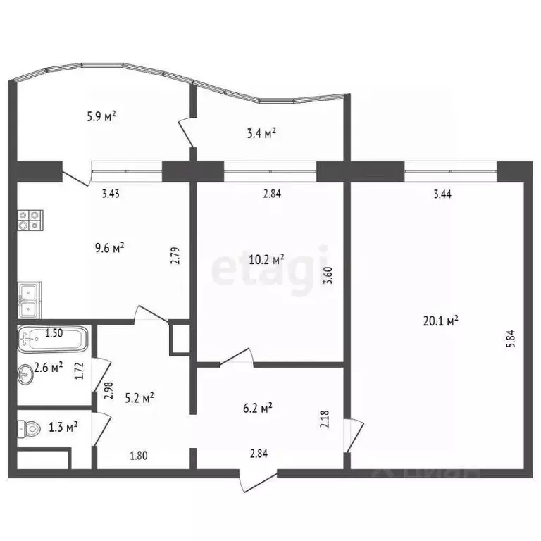 2-к кв. Саха (Якутия), Якутск ул. Ломоносова, 42 (55.2 м) - Фото 2