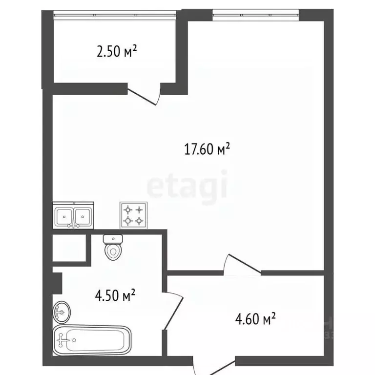 Студия Санкт-Петербург ул. Федора Котанова, 13к1 (29.0 м) - Фото 2