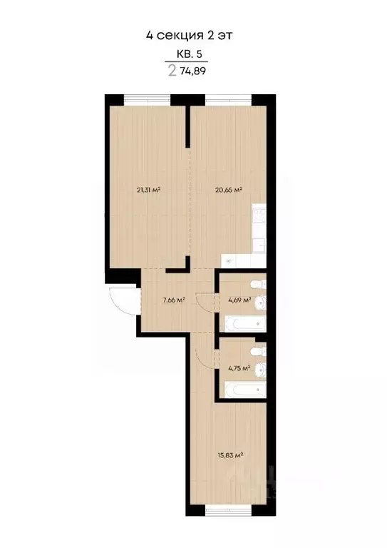 2-к кв. Иркутская область, Иркутск ул. Лебедева-Кумача (74.89 м) - Фото 0