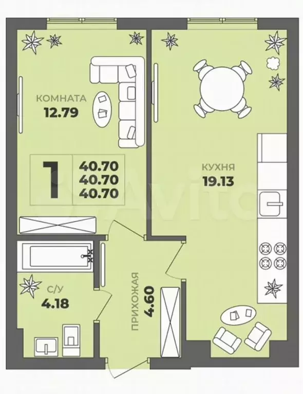 1-к. квартира, 40,7 м, 1/8 эт. - Фото 1