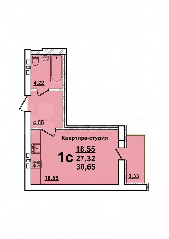 Квартира-студия, 30,7 м, 6/10 эт. - Фото 0