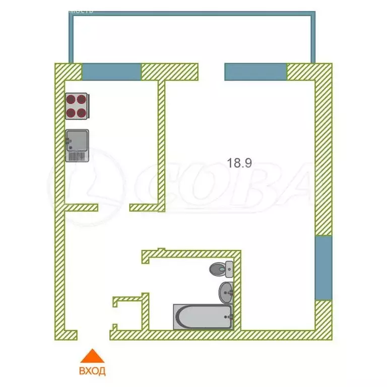 1-комнатная квартира: Тюмень, Степная улица, 1А (36.3 м) - Фото 2