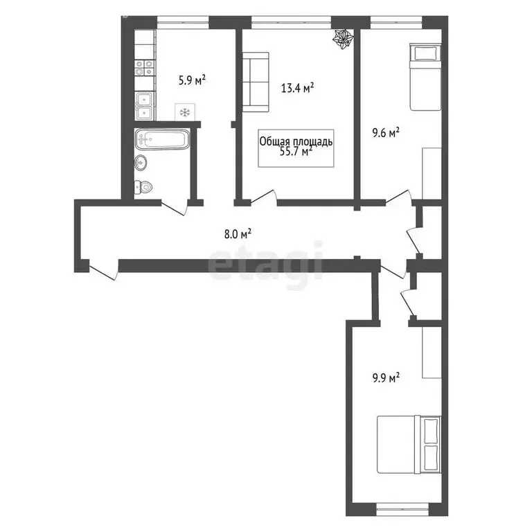 3-комнатная квартира: Новосибирск, улица Мира, 32 (55.7 м) - Фото 0